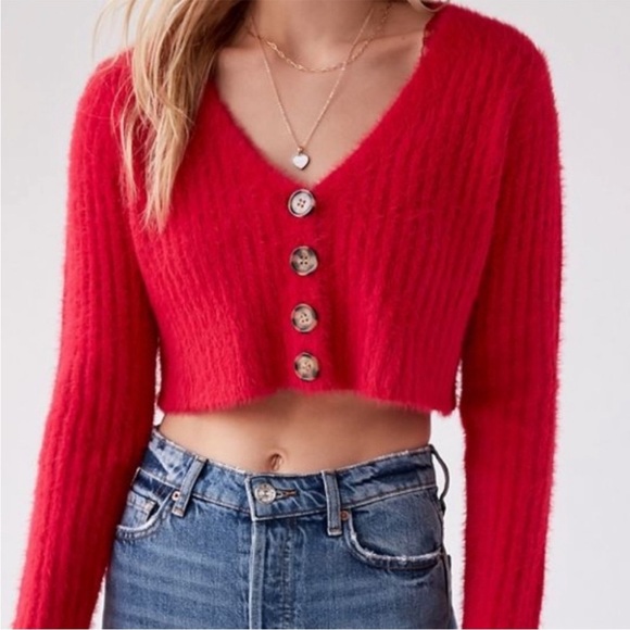Urban Outfitters As seen on Hailey Fuzzy Red Sweater - Picture 1 of 10